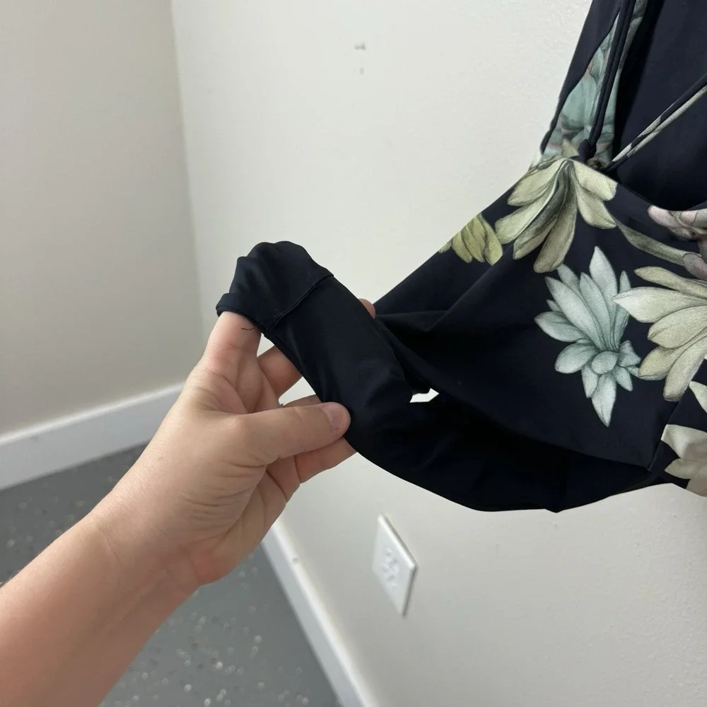 Stillwater The Brand One Piece Swimsuit Size XS Black Green Succulent Floral Tie